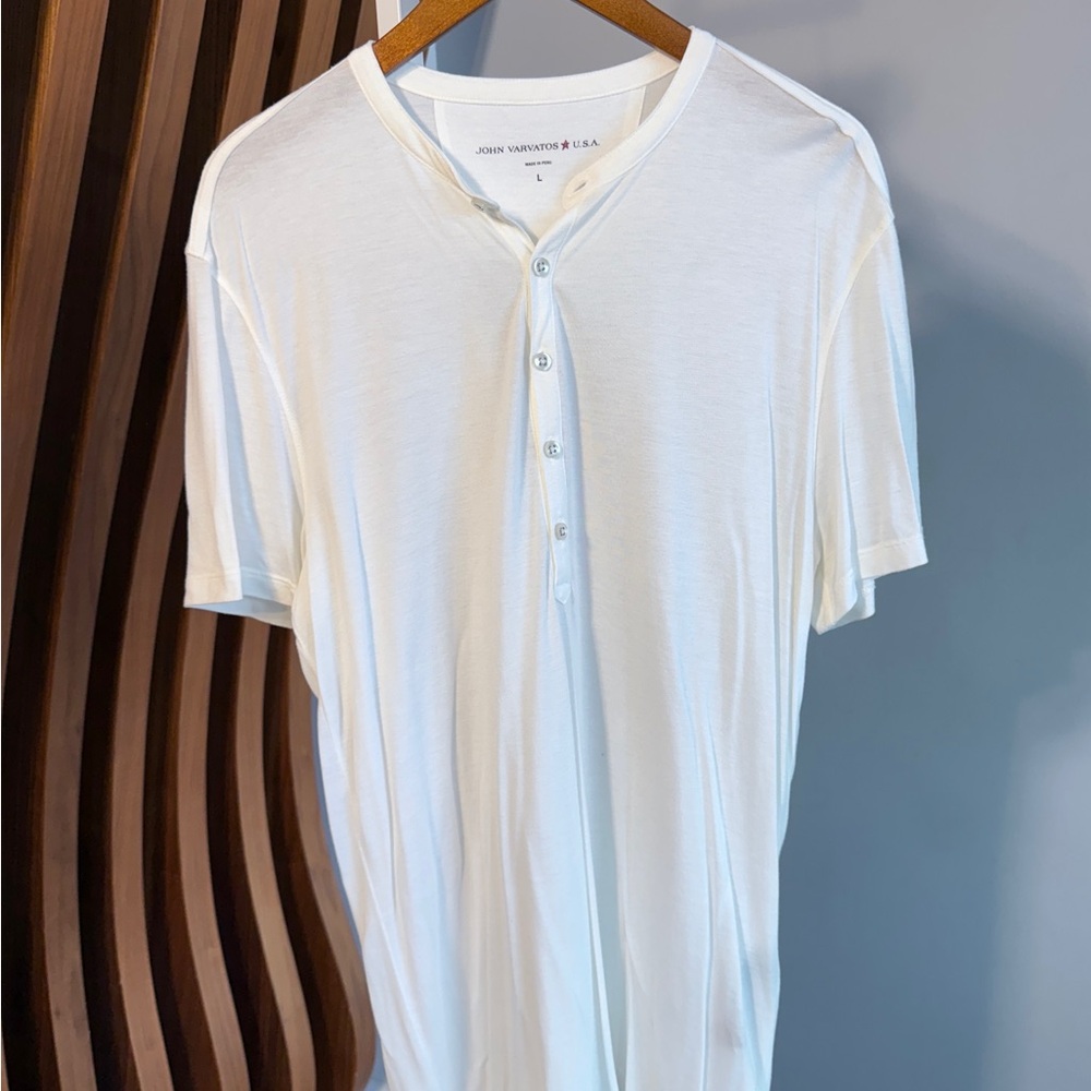John Varvatos White Henley Shirt L